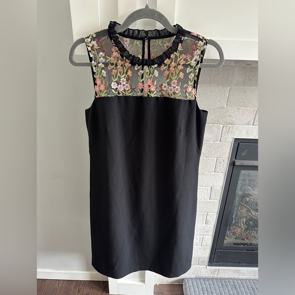 Karl Lagerfeld Black Floral Sheer Neck Dress Sz 6